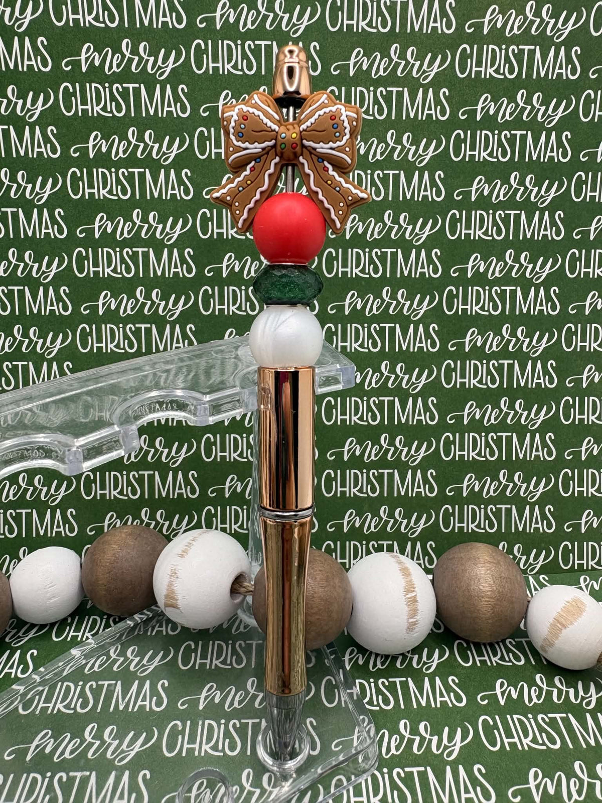 Christmas Bow Beaded Ink Pen