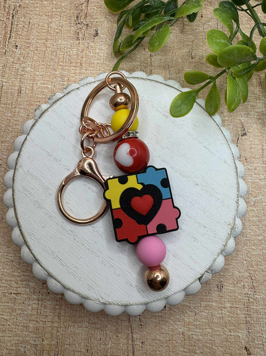 Beaded Autism Awareness Keychain