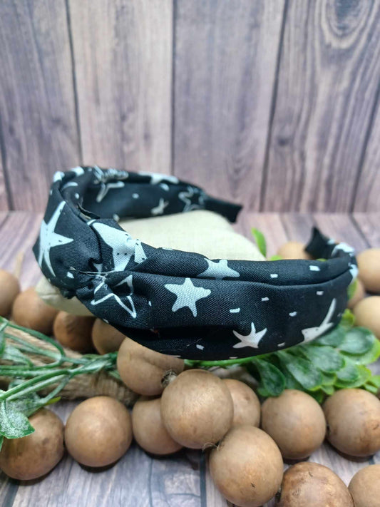 Black Star Patterned Headband w/ Top Knot
