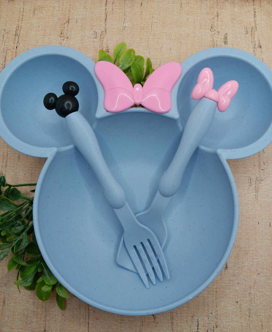 Blue Mouse Dish & Silverware Set