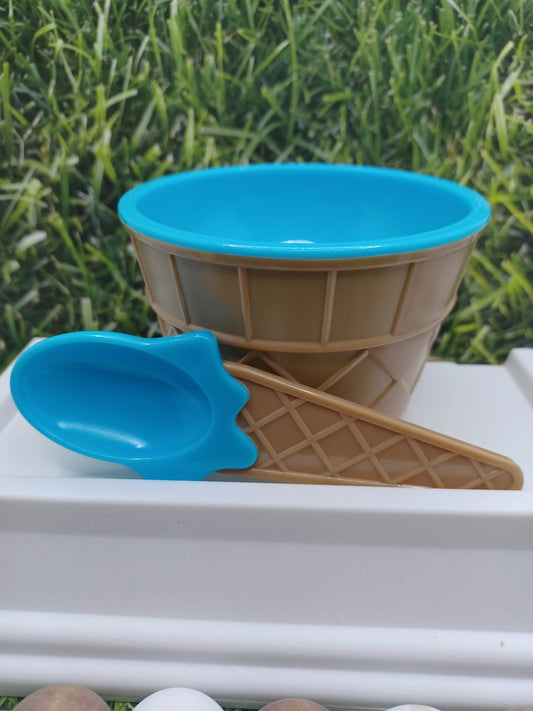 Blue Ice Cream Waffle Cone Bowl w/ Spoon