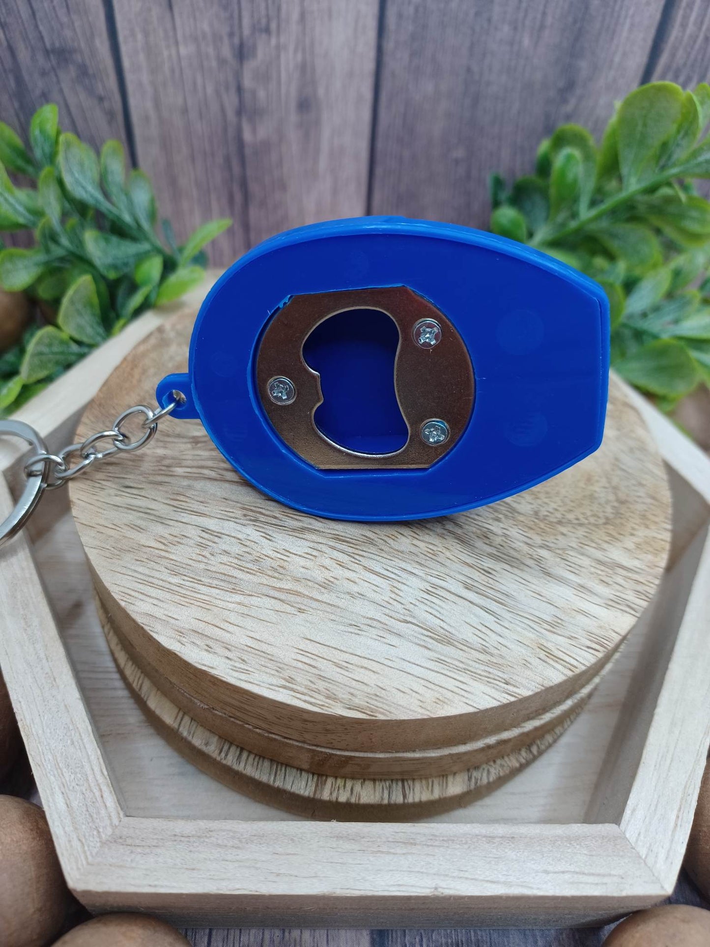 Blue Construction Hat w/ Light & Bottle Opener Keychain