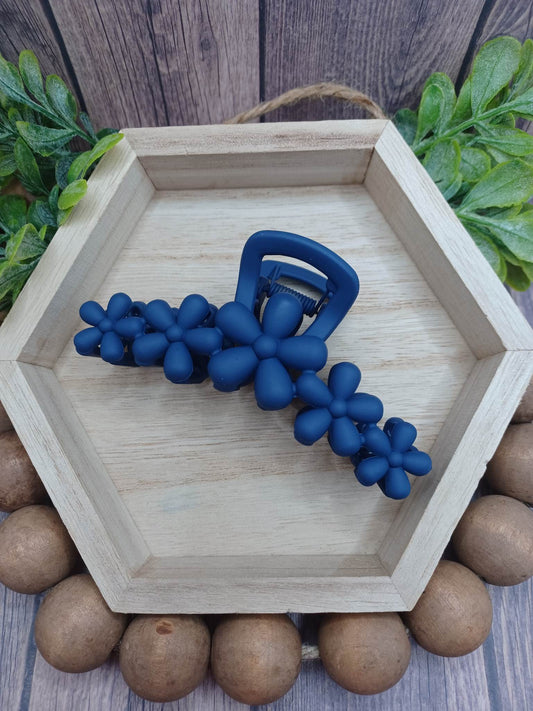 Dark Blue Flower Jaw Clip