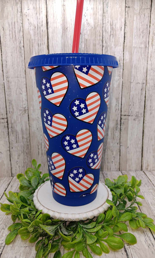 Red, White, & Blue American Flag Heart Cup