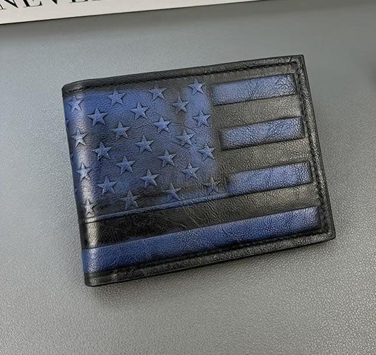Distressed American Flag Wallet - Blue Embossed