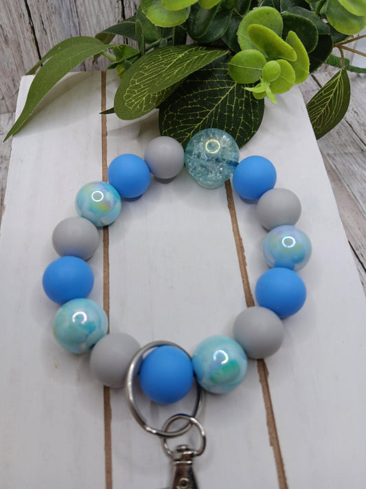 Blue Beaded Wrislet Keychain
