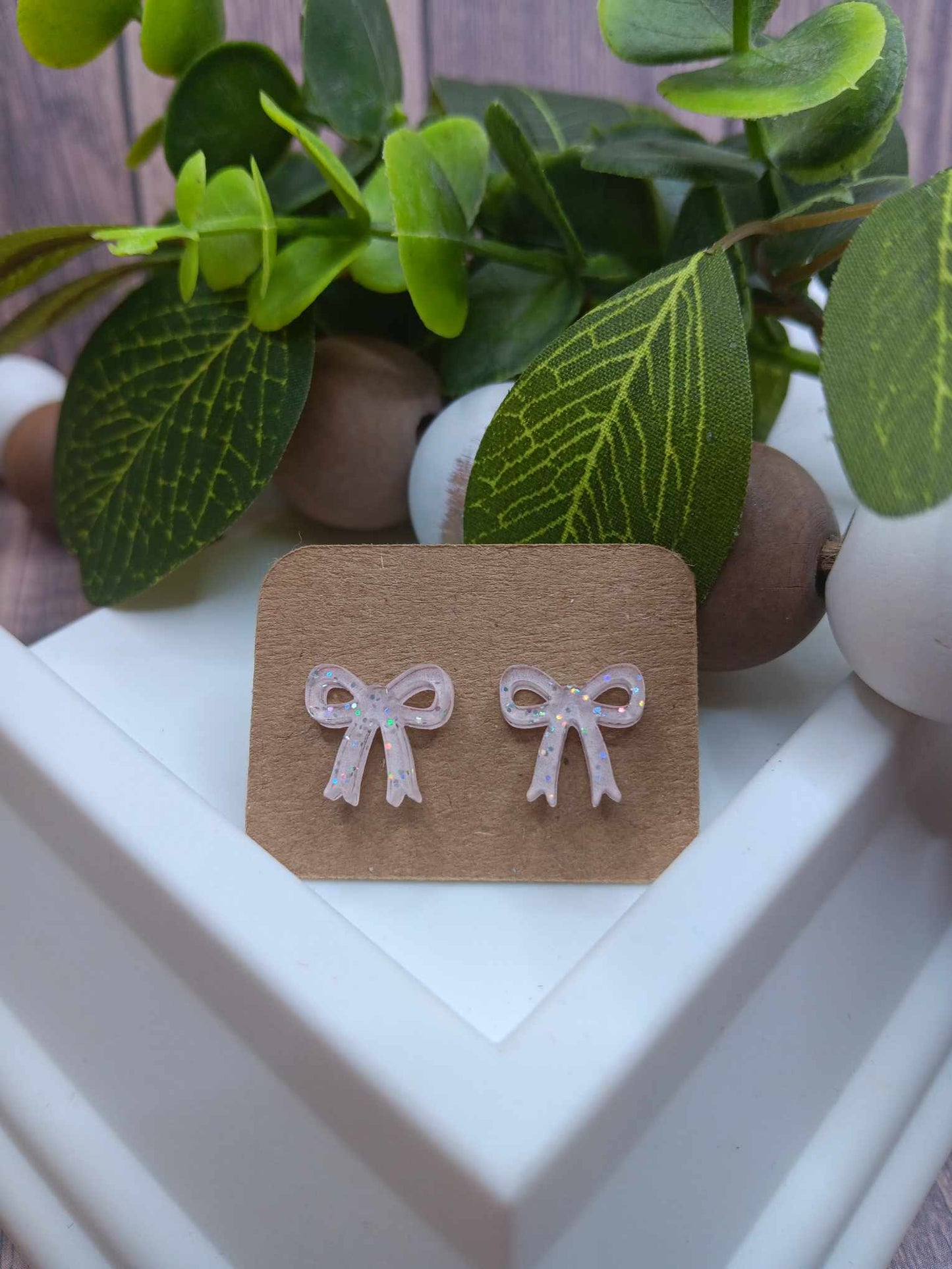 Bow Glitter Earrings - Blush