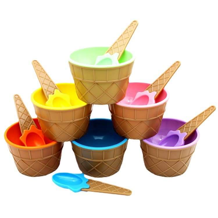 Yellow Ice Cream Waffle Cone Bowl w/ Spoon
