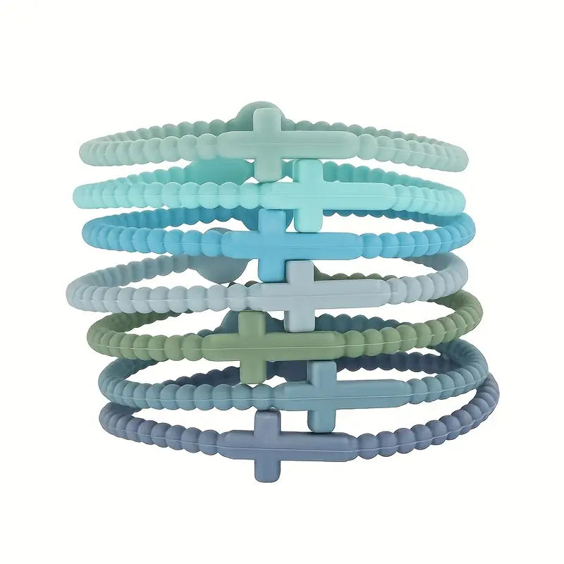 Silicone Cross Bracelet Set - Blues