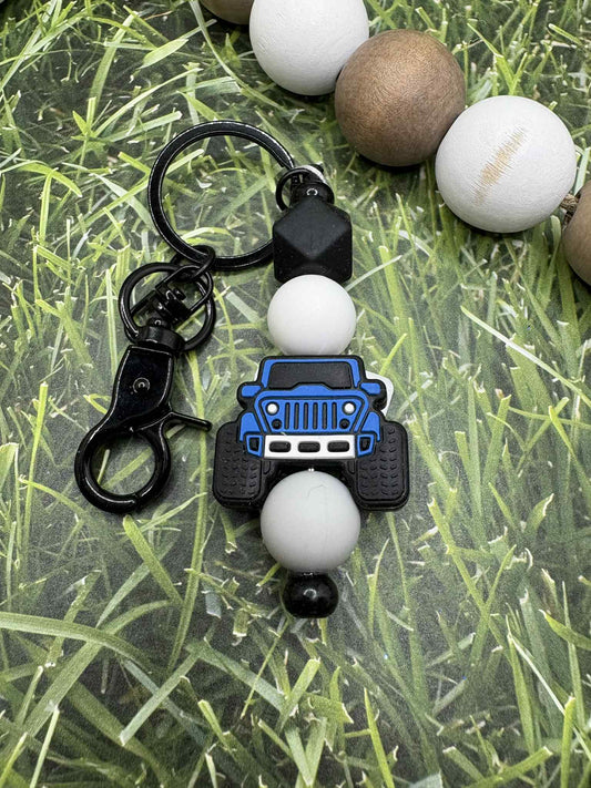 Blue Truck Beaded Keychain