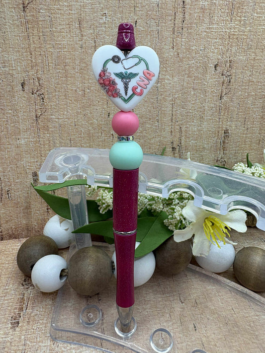 Pink & Teal Nurse Beaded Ink Pen