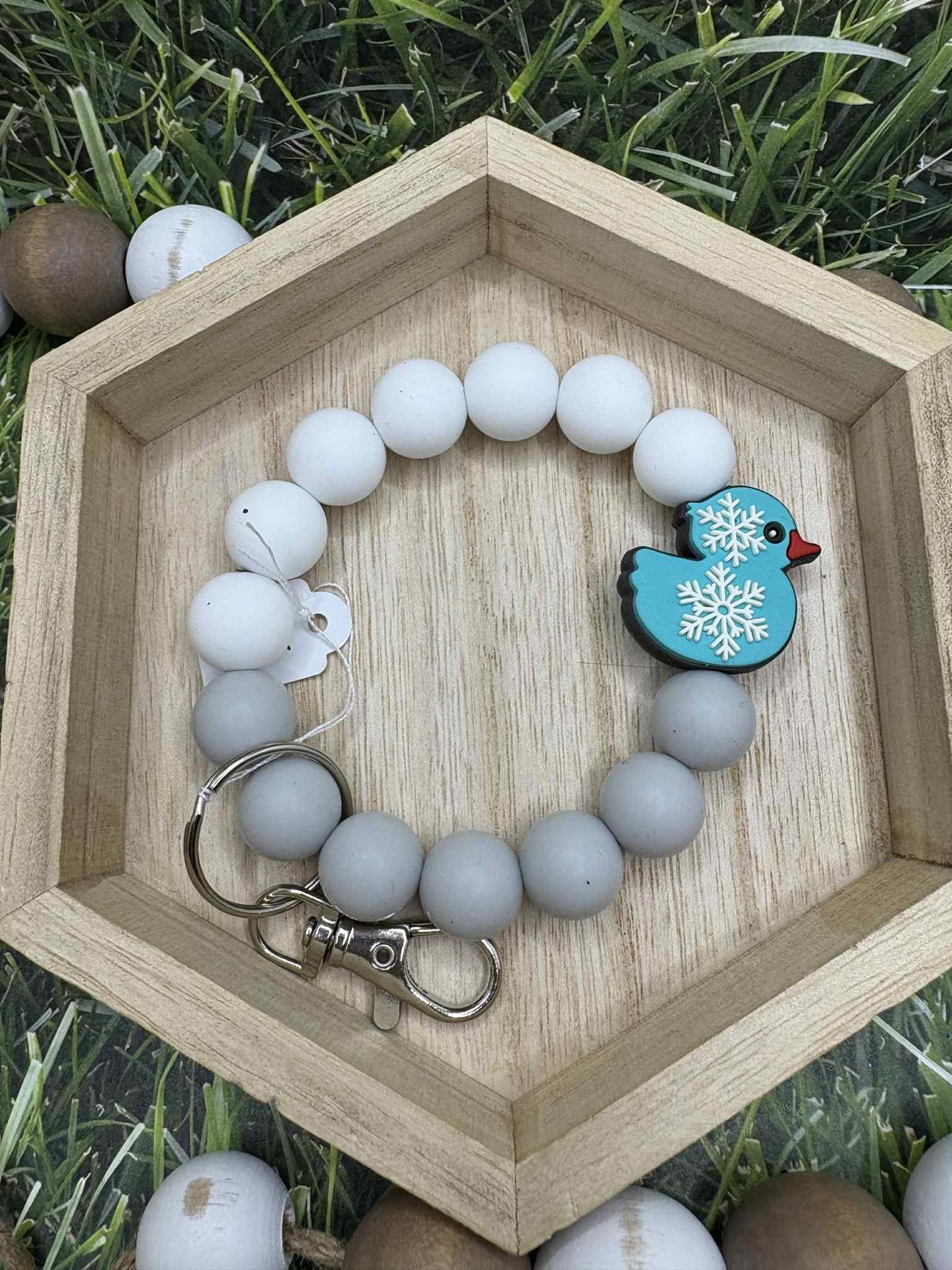 Snowflake Duck Beaded Wristlet Keychain