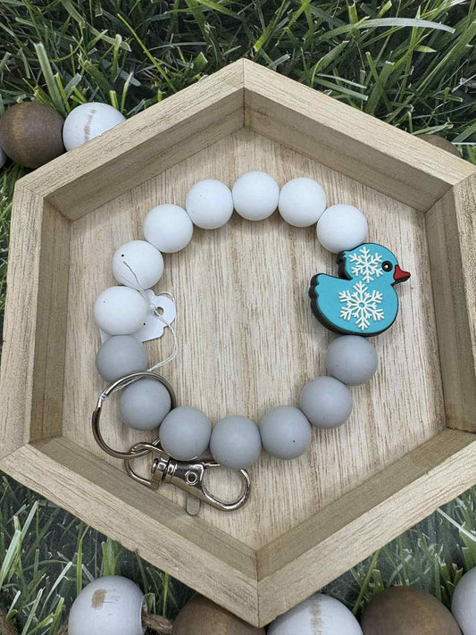 Snowflake Duck Beaded Wristlet Keychain