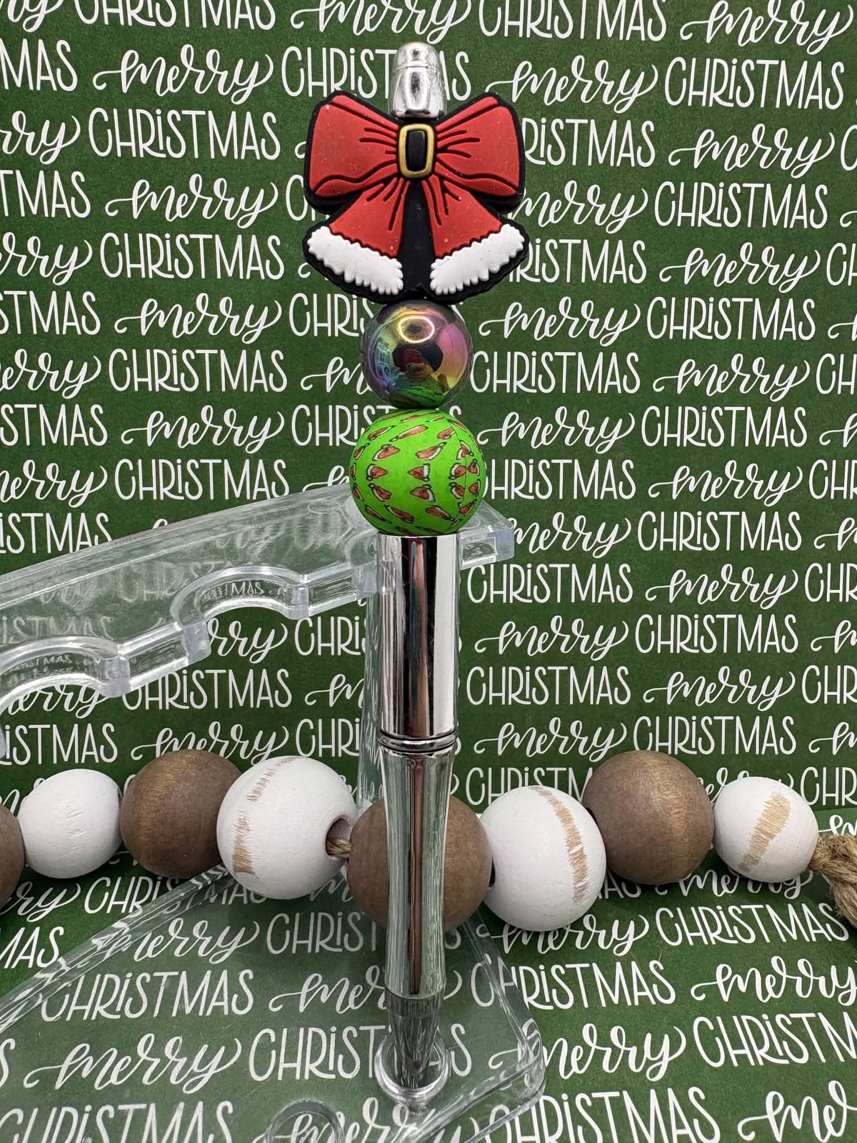 Santa Bow Beaded Ink Pen