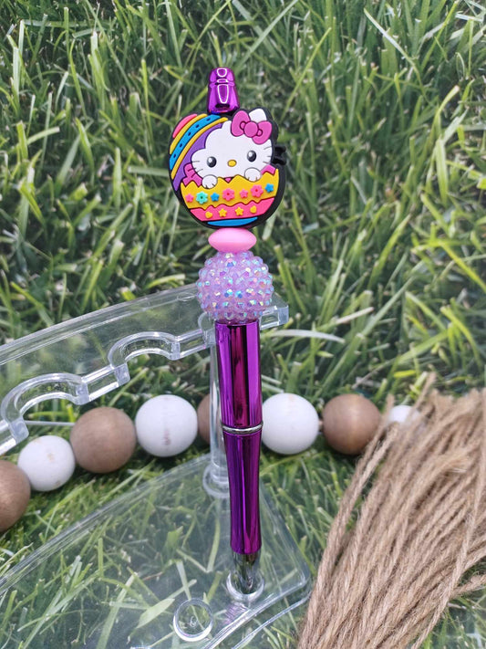 Purple & Pink Kitty Beaded Ink Pen