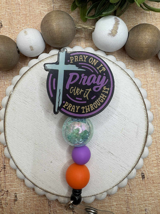 Pray on it Beaded Badge Reel