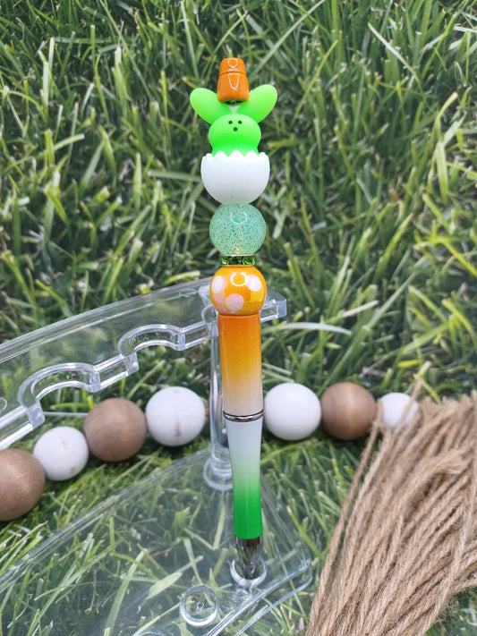 Green Peep Easter Bunny Beaded Ink Pen