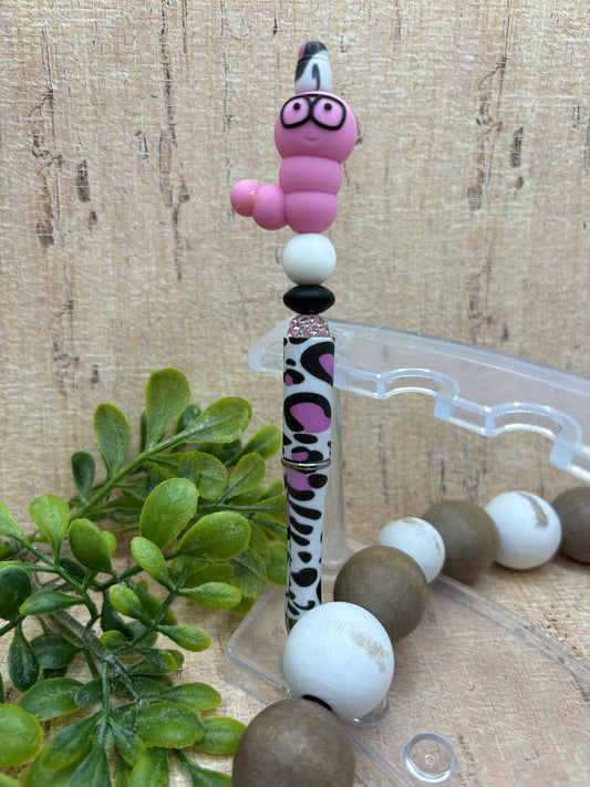 Pink Worm Beaded Ink Pen