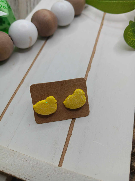 Yellow Glitter Chick Earrings