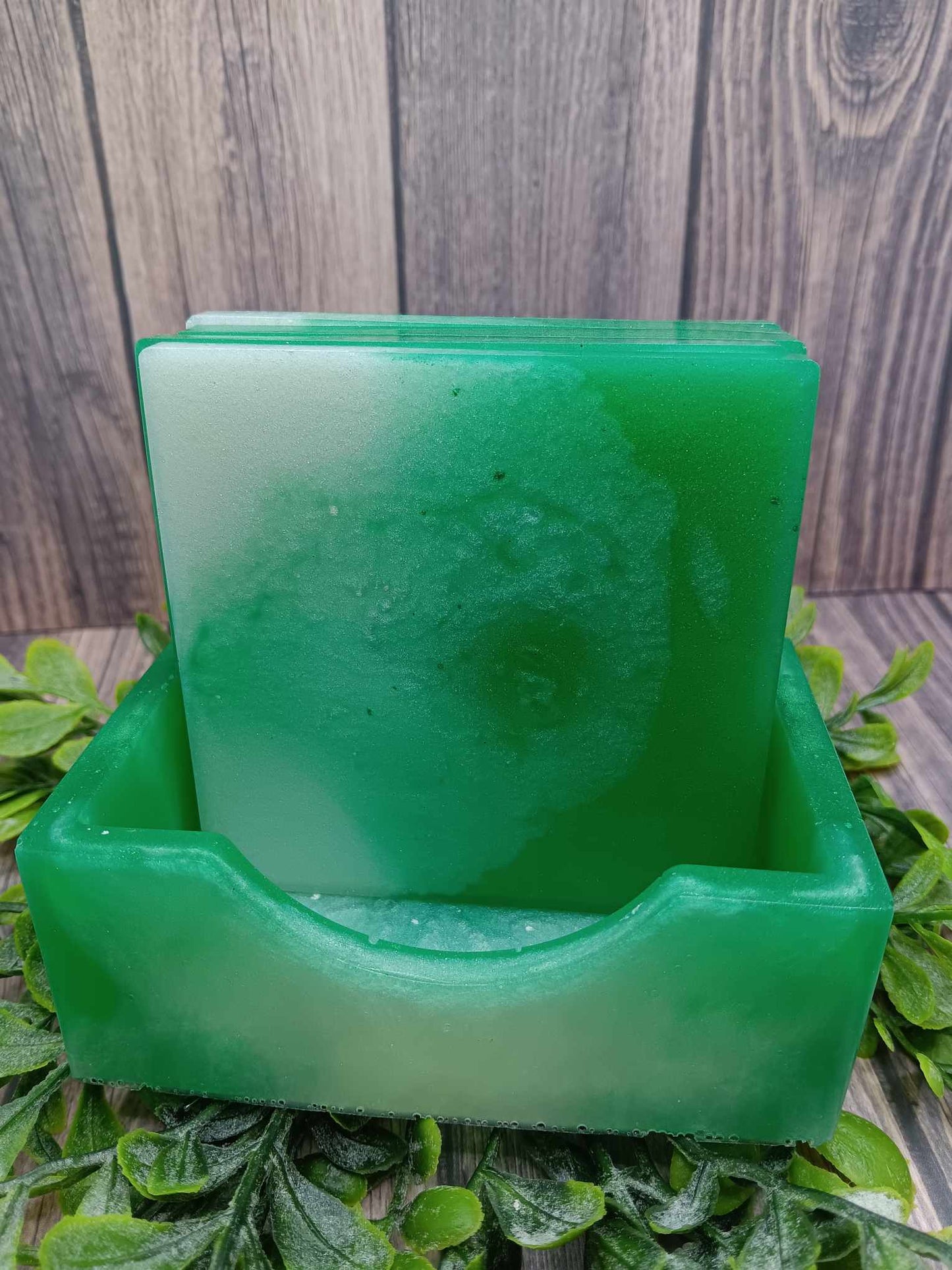 Green & White Marble Acrylic Coaster Set