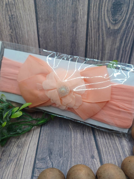 Light Coral SOFT Infant Headband w/ Rhinestone Flower