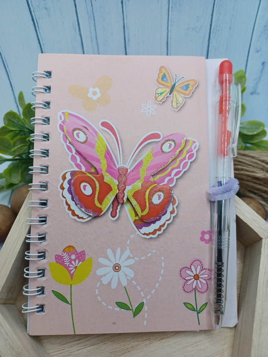 Coral Butterfly Notebook w/ Ink Pen