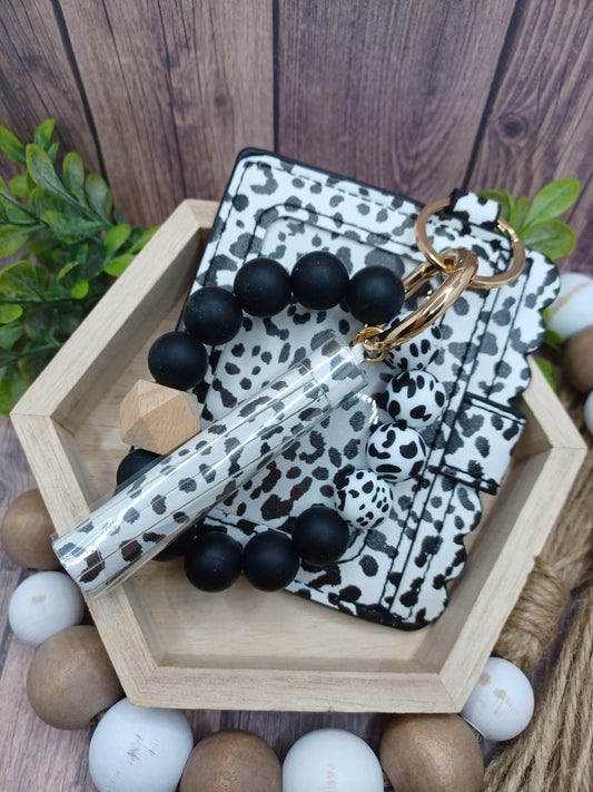 Cow Print Beaded Wristlet, Wallet, & Tassel Set