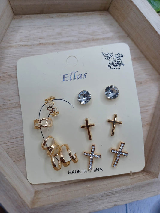 Inspirational Cross Earring Set- Gold