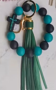 Jesus Beaded Wristlet w/ Tassel - TEAL