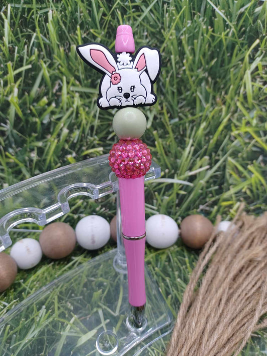 Pink Easter Bunny Beaded Ink Pen