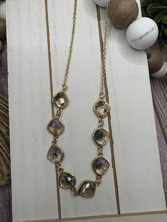 Gold Necklace w/ Champagne Rhinestone Accents