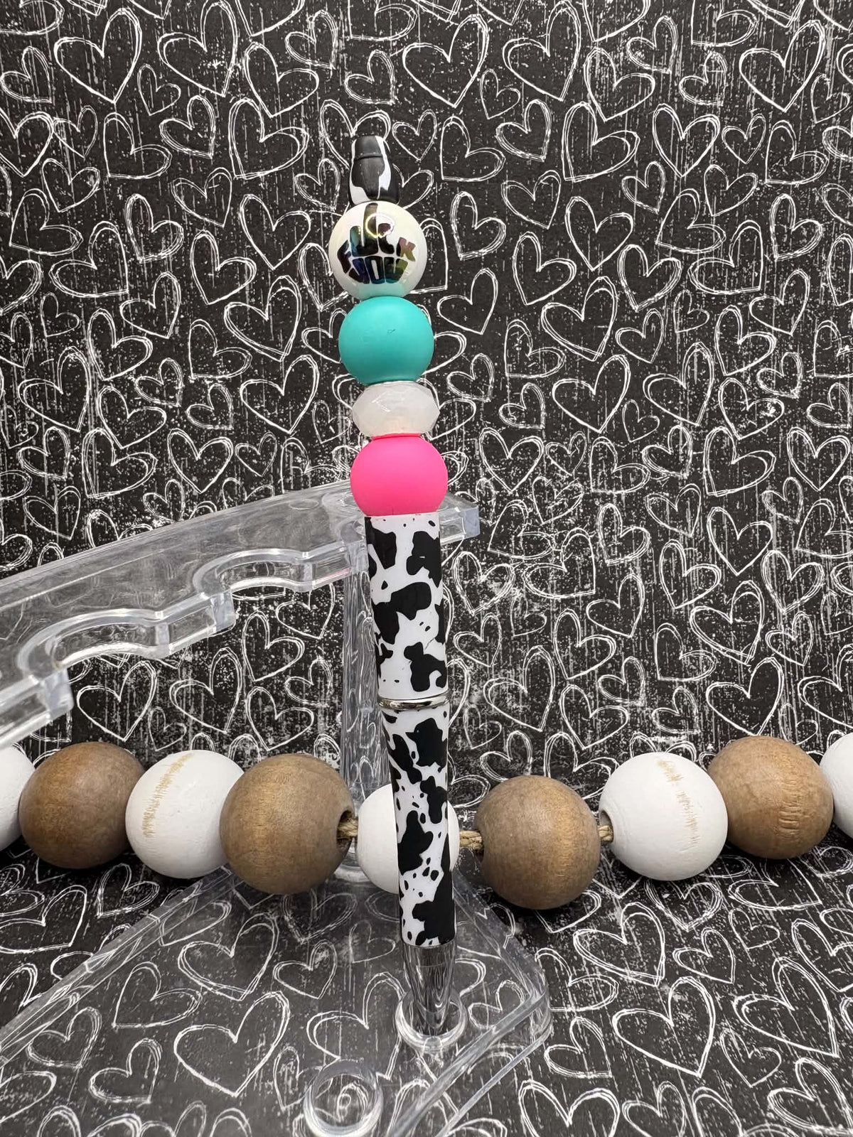 Middle Finger F You Beaded Ink Pen - Cow Print