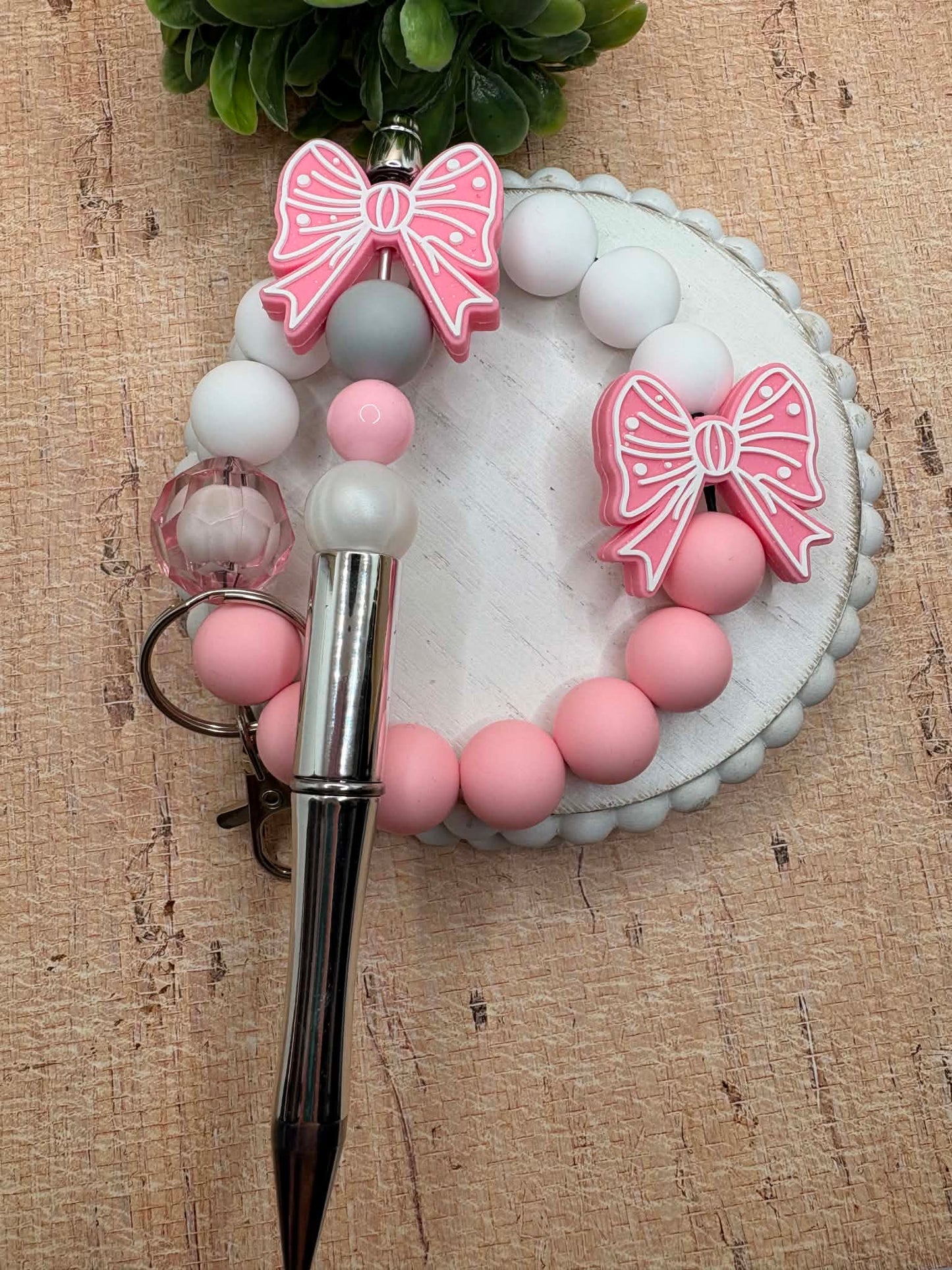 Pink Bow Beaded Set