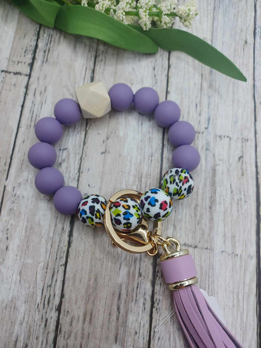 PREORDER - Purple & Leopard Beaded Wristlet