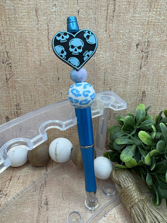 Blue Skull Beaded Ink Pen