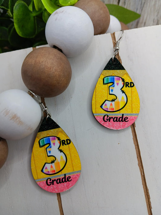 3rd Grade Pencil Design Earrings