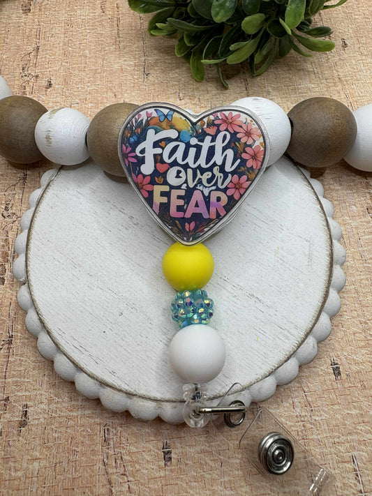 Faith Over Fear Beaded Badge Reel