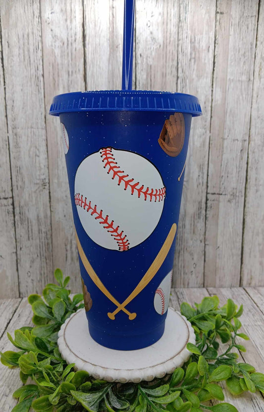 Dark Blue Baseball & Bat Cup
