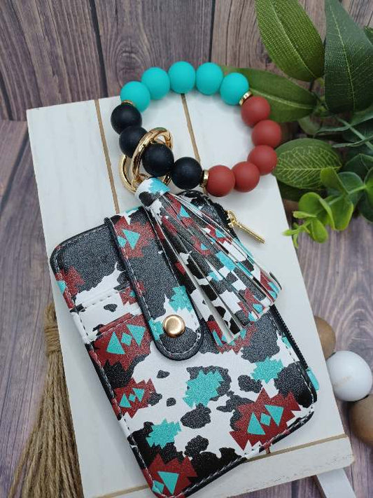 PREORDER - Cow Print Western Themed Beaded Wristlet Wallet