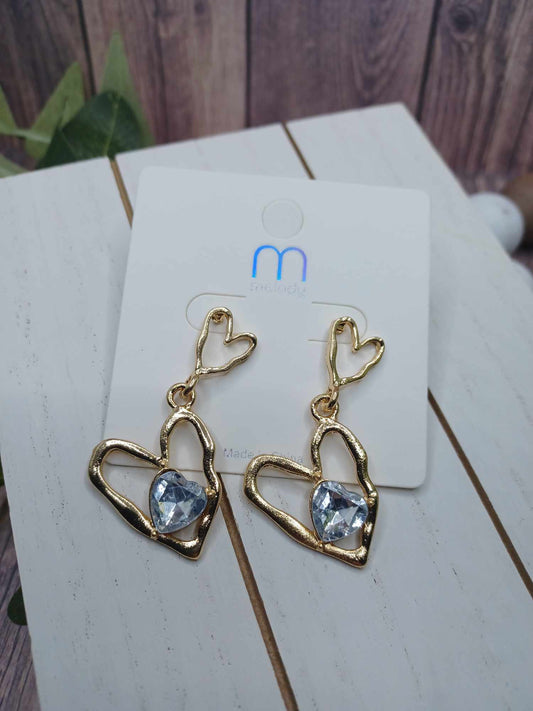 Distressed Gold Heart Earrings - White