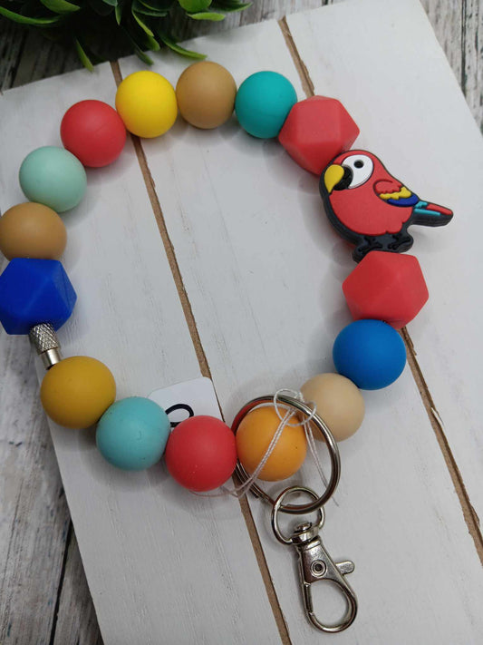 Red Parrot Beaded Wristlet Keychain