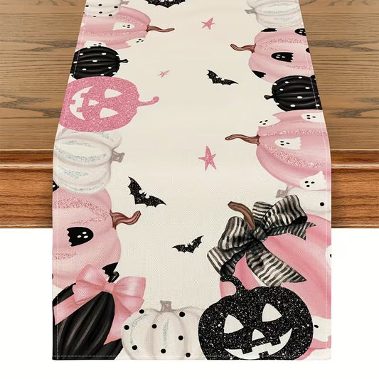 Pink, Black, White Halloween Table Runner