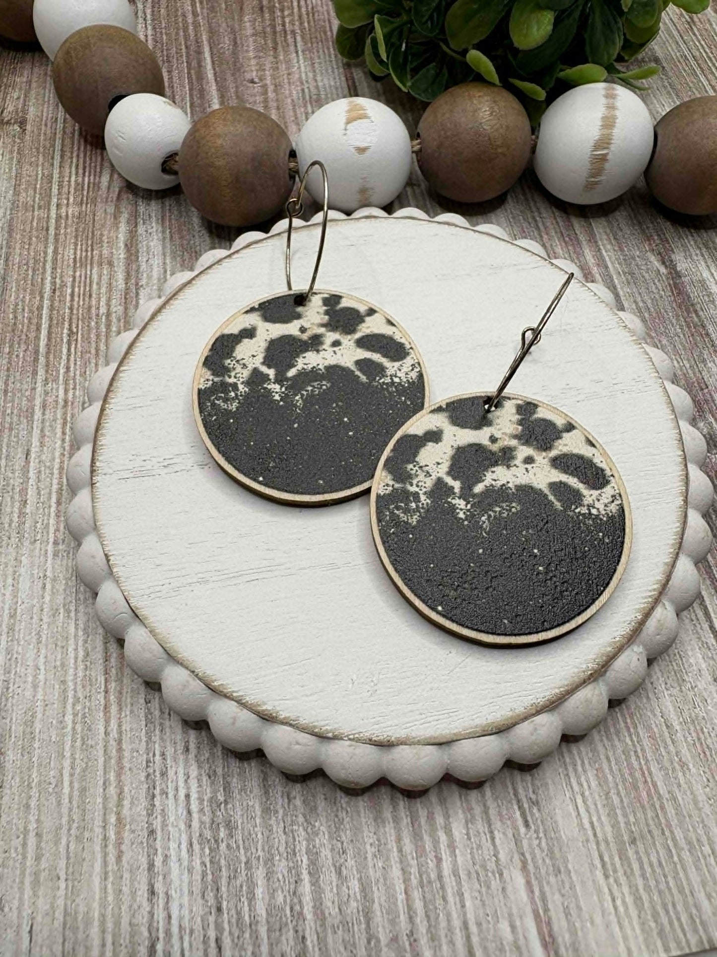 Wooden Cow Print Style Hoop Earrings