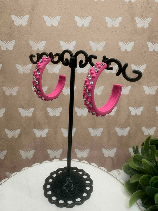 Pink Rhinestone Hoop Earrings