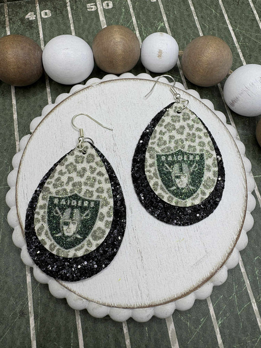 Black Glitter & Leopard East Paulding Raiders Earrings