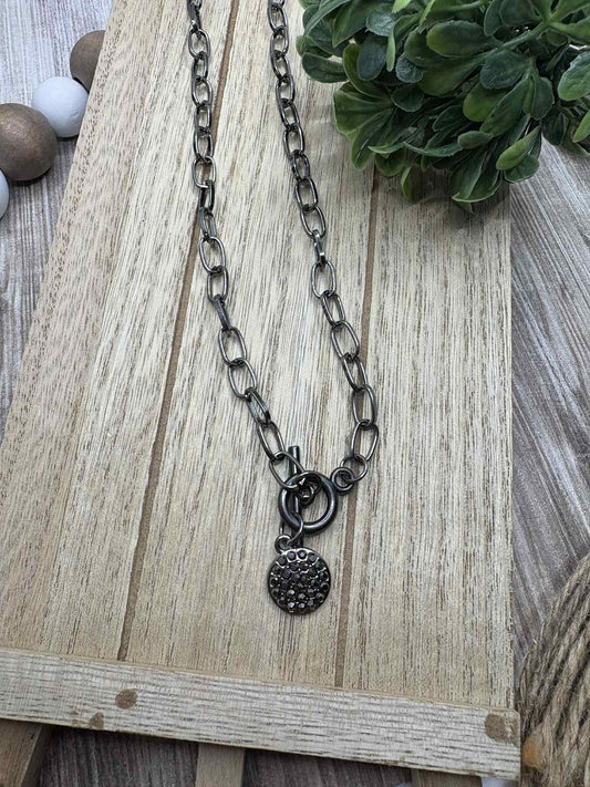 Gunmetal Toggle Necklace w/ Circle Pendant