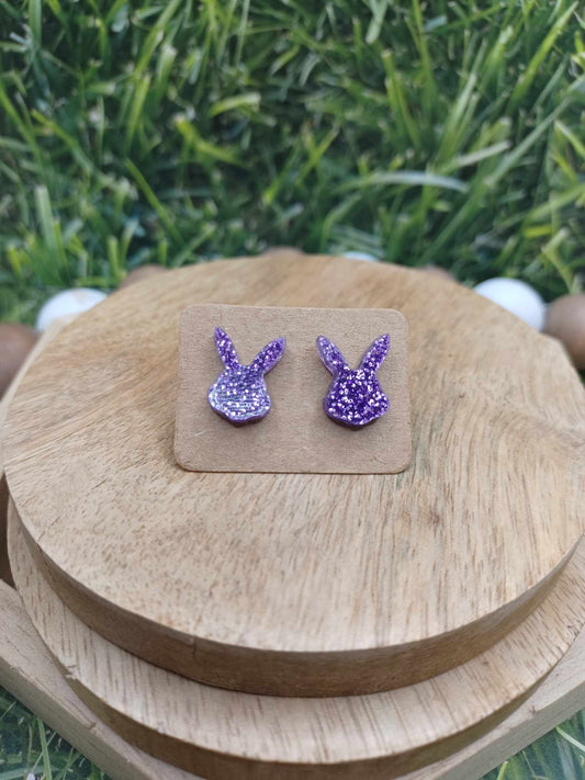 Purple Glitter Bunny Earrings
