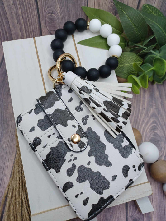 PREORDER - Cow Print Beaded Wristlet Wallet
