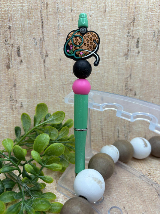 Leopard Stethoscope Beaded Ink Pen