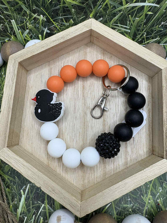 Orange, White, & Black Duck Beaded Wristlet Keychain